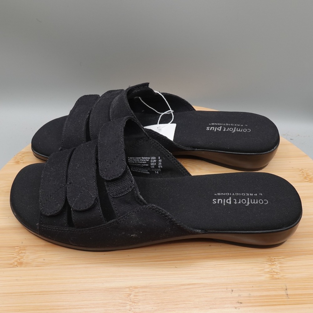 Comfort Plus Shoes Womens Size 8 Black Slip On Memory Foam Sandals RipStop NWT - Picture 1 of 9